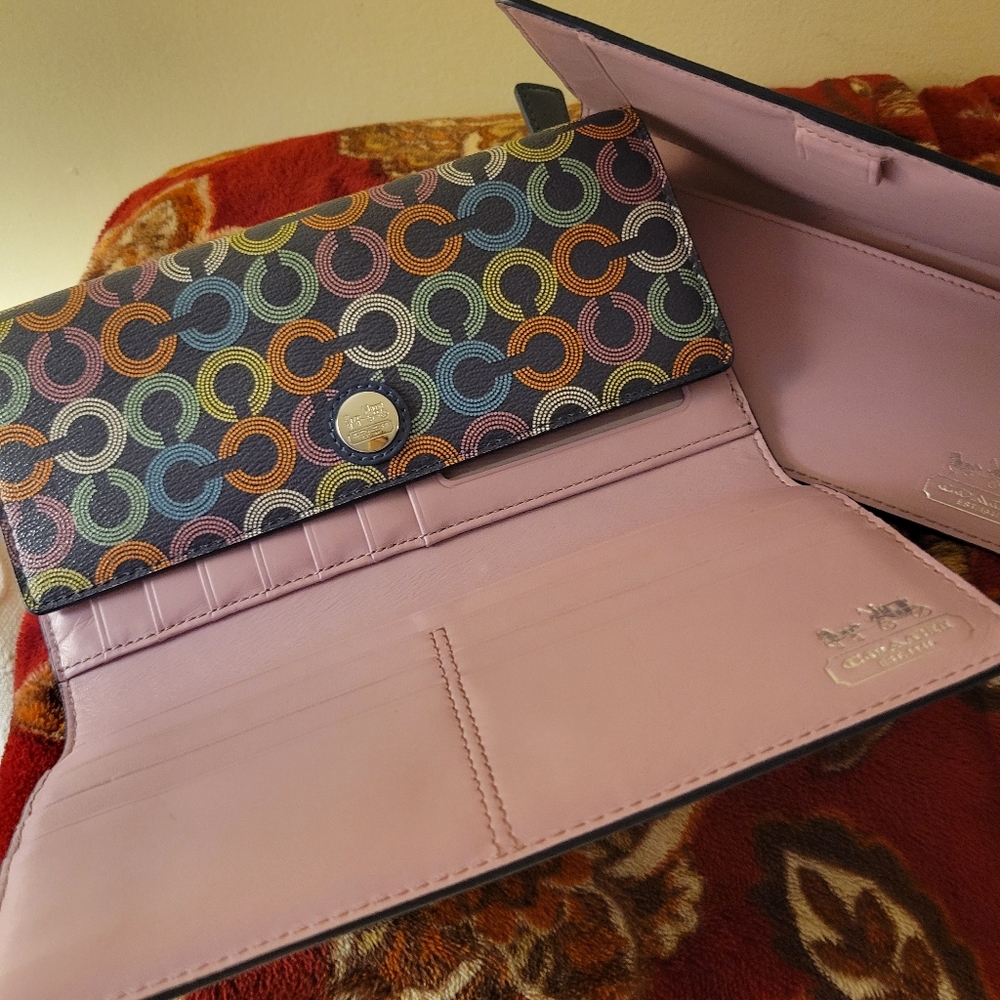 Coach Pebble leather Muti-Color check book wallet. - Picture 2 of 8